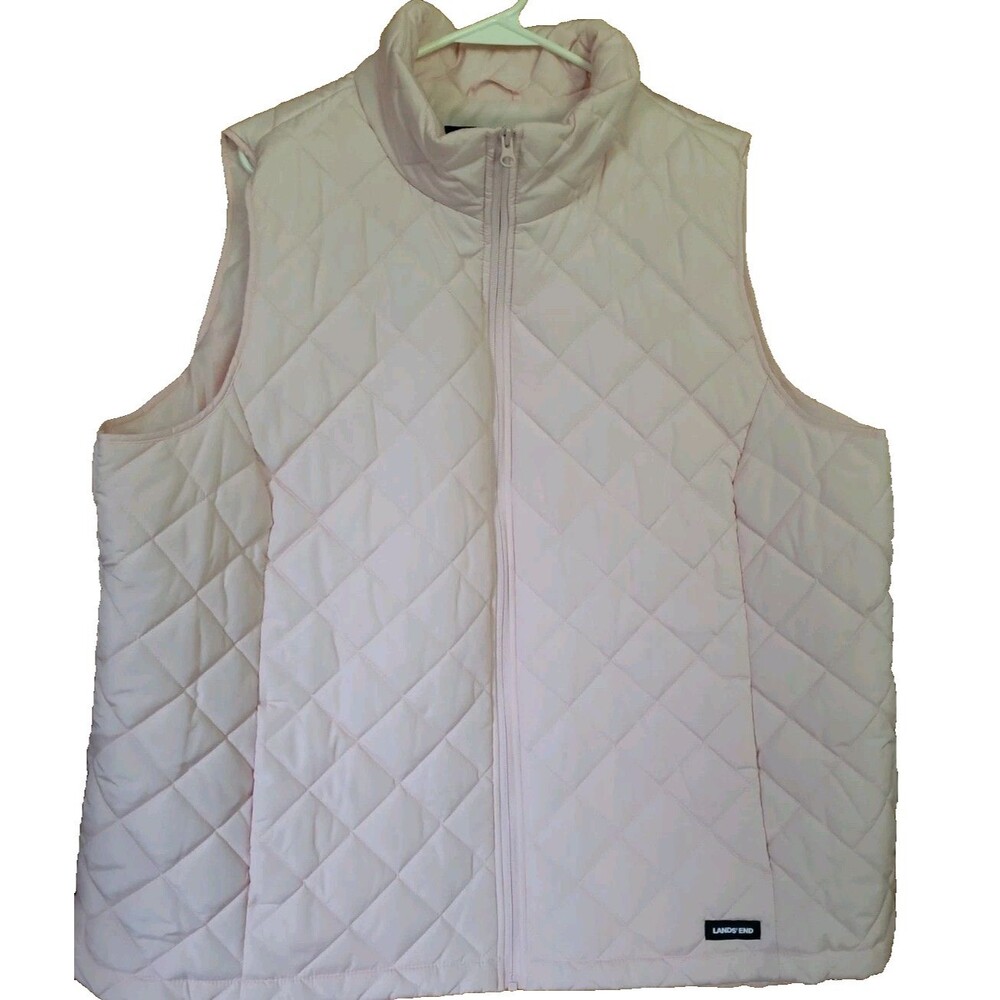 Lands End Vest Women 2X Plus Pink Quilted Coat Jacket Insulated Travel Full Zip